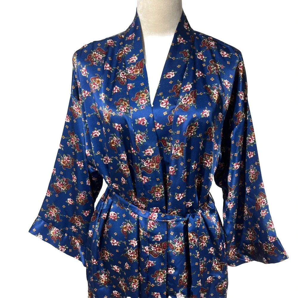 Vintage Intimate Affair California Satin Floral Paisley Wrap Robe Dress Large - Picture 3 of 6